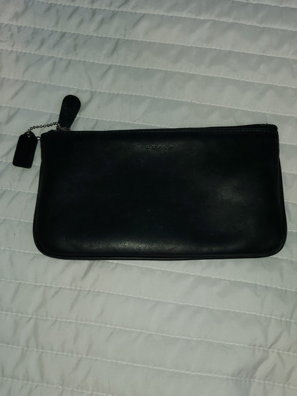vintage Coach black leather skinny cosmetic case/utility pouch